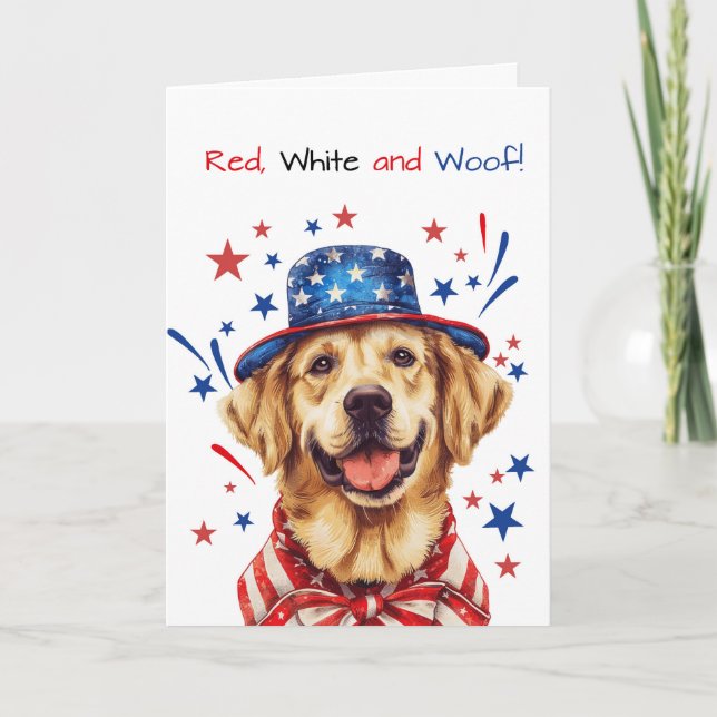 Golden Retriever Dog Patriotic Hat 4. Juli Karte (Vorderseite)