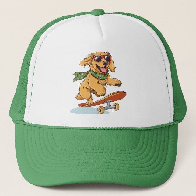 Golden Retriever Dog Skateboarding Truckerkappe (Vorderseite)