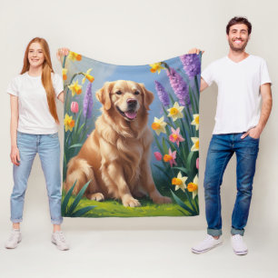 Golden Retriever Dog Spring Blumen Malerei Fleecedecke