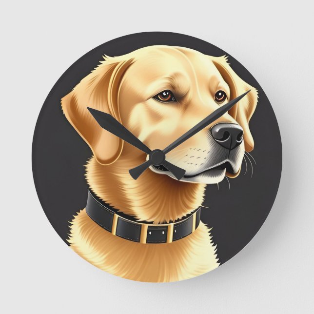 Golden Retriever Dog Tragen eines Lederkronen Runde Wanduhr (Vorderseite)