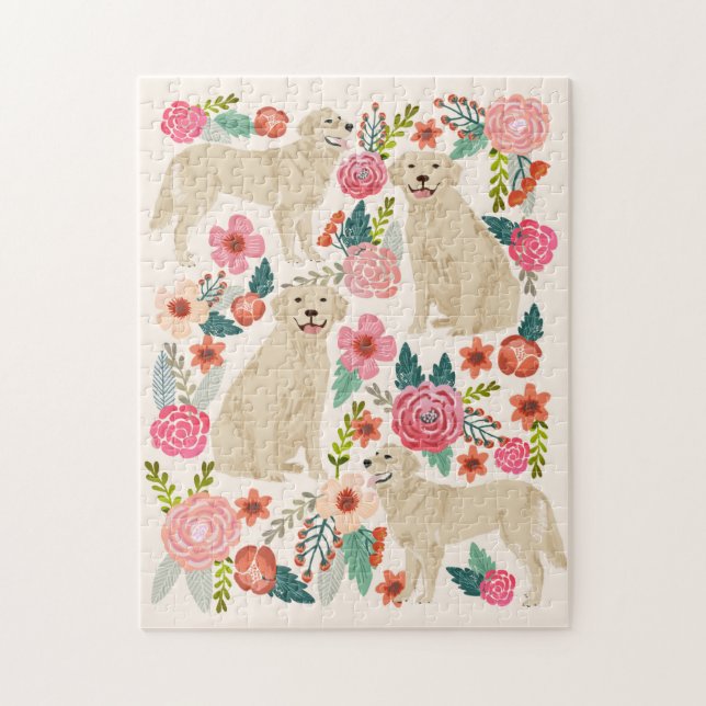 Golden Retriever Dog Vintag Florals (Vertikal)