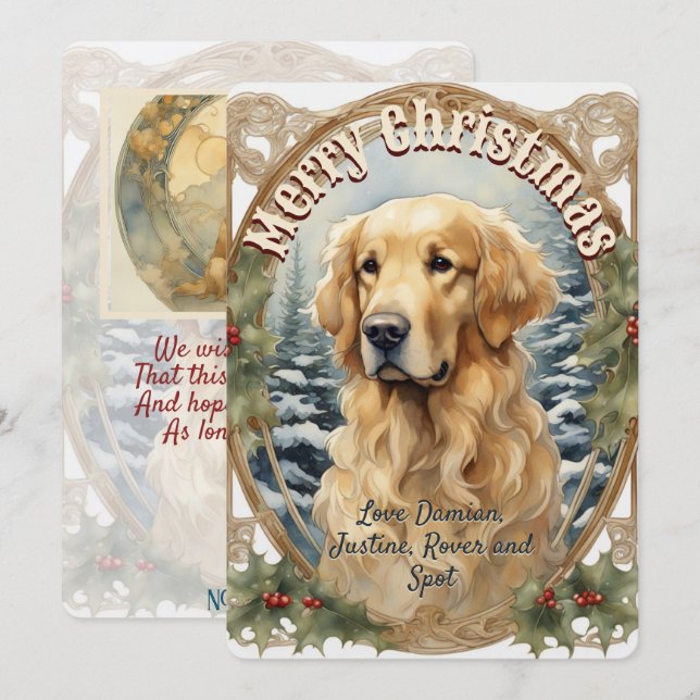 Golden Retriever Dog Vintage Weihnachtskarte Feiertagskarte (Vorne/Hinten)
