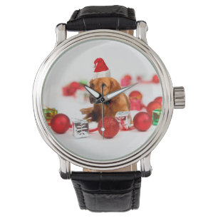 Golden Retriever Dog W Rote Weihnachtsmannmütze We Armbanduhr