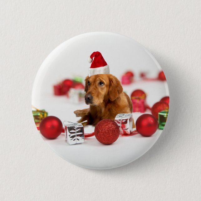 Golden Retriever Dog W Rote Weihnachtsmannmütze We Button (Vorderseite)