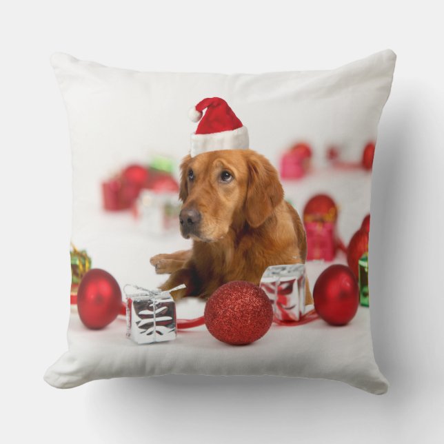 Golden Retriever Dog W Rote Weihnachtsmannmütze We Kissen (Vorderseite)