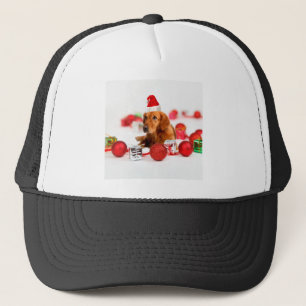 Golden Retriever Dog W Rote Weihnachtsmannmütze We Truckerkappe