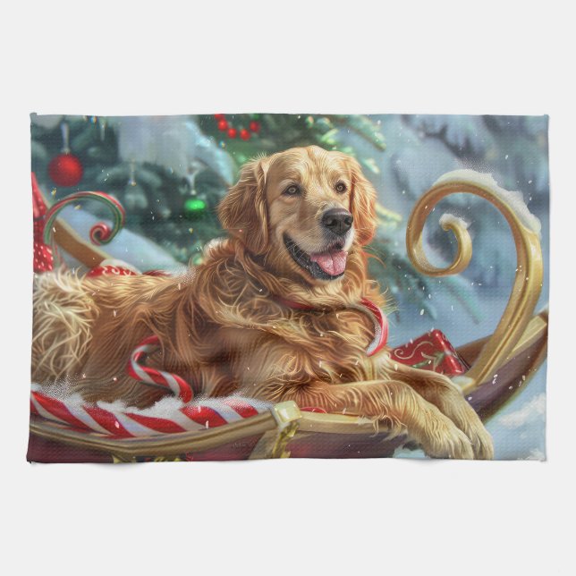 Golden Retriever Dog Weihnachten Geschirrtuch (Horizontal)