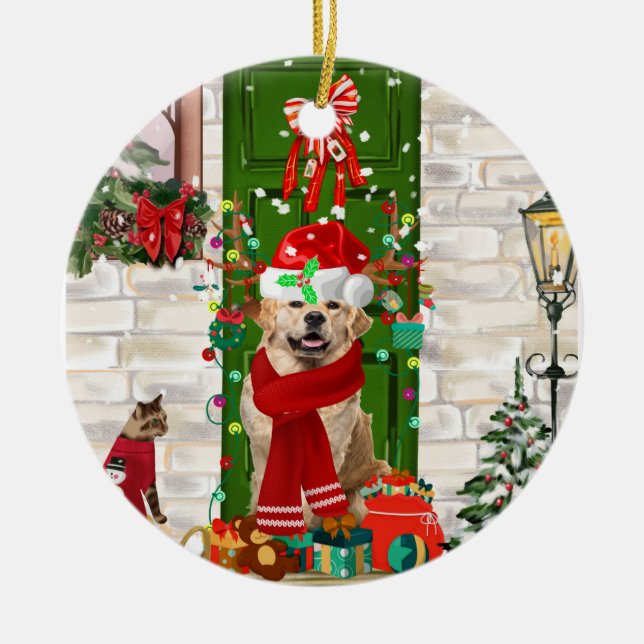 Golden Retriever Dog Weihnachten Keramik Ornament (Vorne)