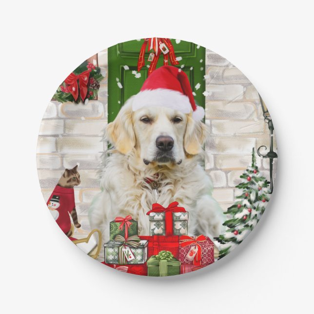 Golden Retriever Dog Weihnachten Pappteller (Vorderseite)