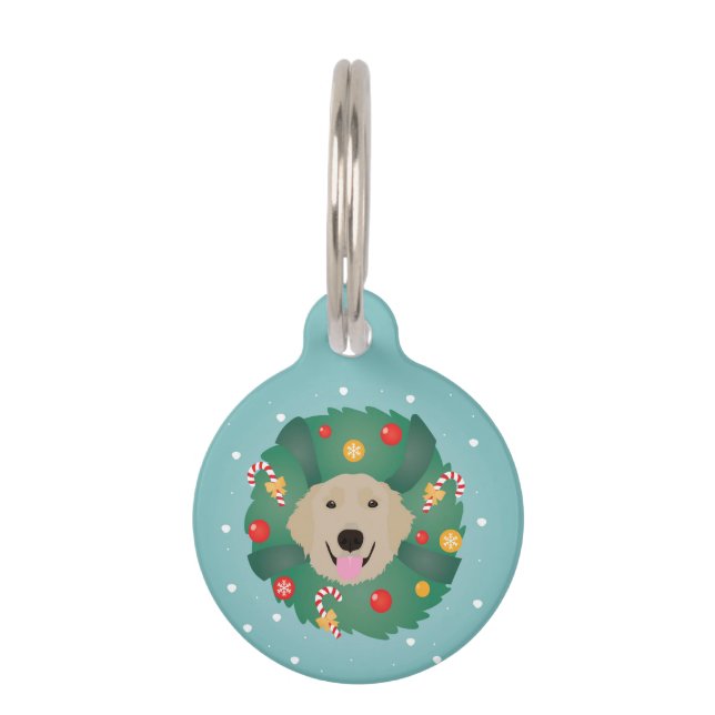 Golden Retriever Dog Weihnachtskranz Haustiermarke (Vorderseite)