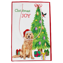 Golden Retriever Dog Weihnachtsmannmütze und Weihn Mittlere Geschenktüte
