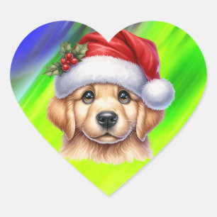 Golden Retriever Dog with Santa Claus Style-82535 Herz-Aufkleber