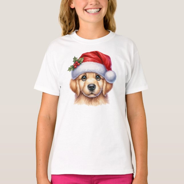 Golden Retriever Dog with Santa Claus Style-82535 T-Shirt (Vorderseite)