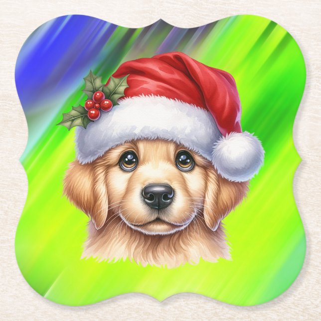 Golden Retriever Dog with Santa Claus Style-82535 Untersetzer (Vorderseite)