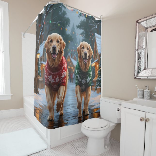 Golden Retriever Dogs Christmas Snow Holiday Duschvorhang (Beispiel)