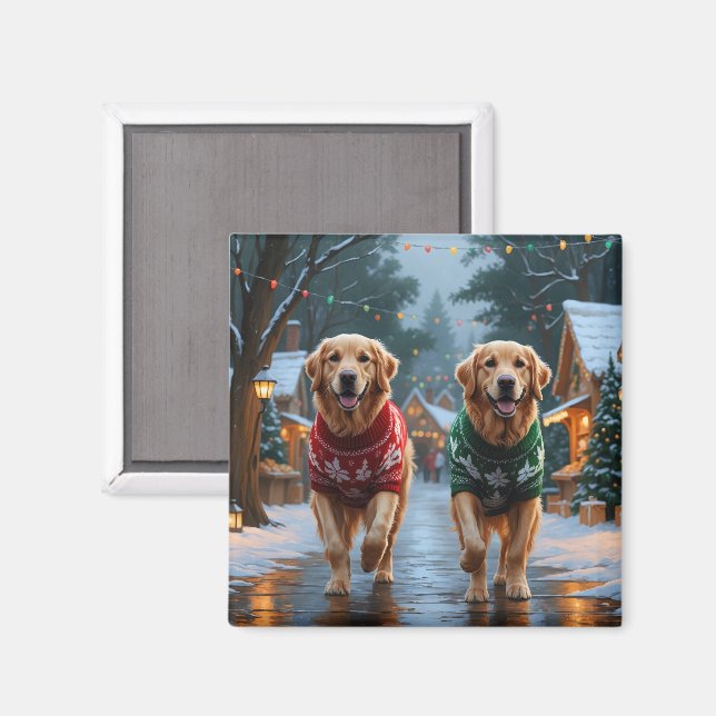 Golden Retriever Dogs Christmas Snow Holiday Magnet (Vorderseite/Rückseite)