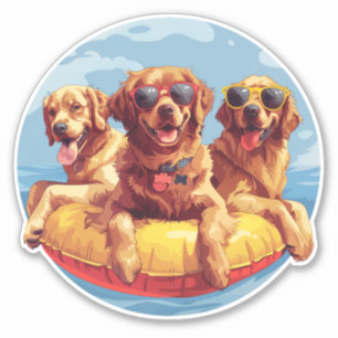 Golden Retriever Dogs Summer Pool Floods Aufkleber