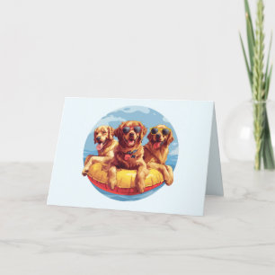Golden Retriever Dogs Summer Pool Floods Dankeskarte