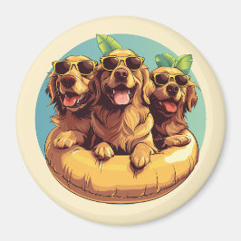 Golden Retriever Dogs Summer Pool Floods Magnet