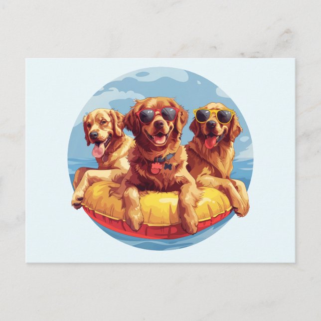Golden Retriever Dogs Summer Pool Floods Postkarte (Vorderseite)