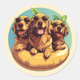 Golden Retriever Dogs Summer Pool Floods Runder Aufkleber