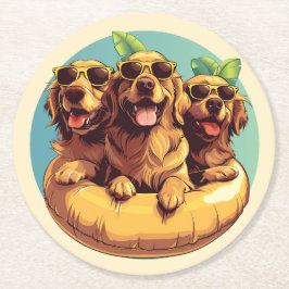 Golden Retriever Dogs Summer Pool Floods Runder Pappuntersetzer