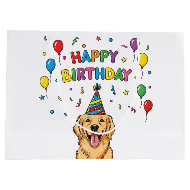 Golden Retriever Doodle Happy Birthday Große Geschenktüte (Rückseite)