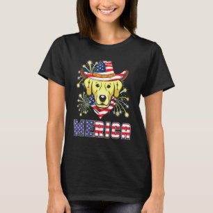 Golden Retriever Dos Us Flag Hat Fireworks Merica T-Shirt