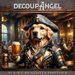 Golden Retriever Drinking Beer in Pirate's Den - Seidenpapier