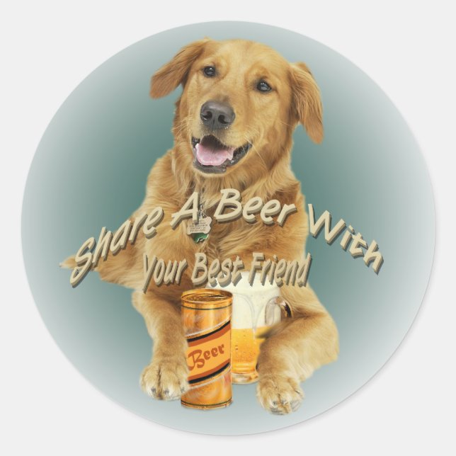 Golden Retriever Ein Bier teilen Runder Aufkleber (Vorderseite)