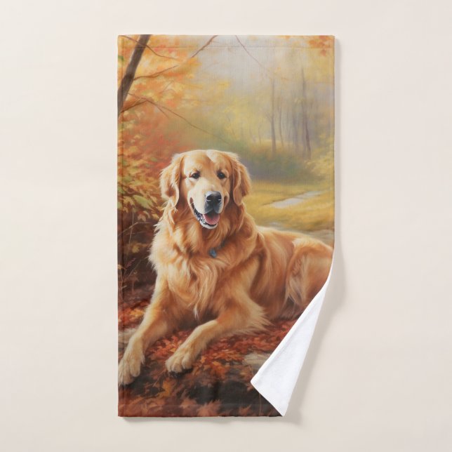 Golden Retriever en automne Leaves automne Inspire (Serviette à main)