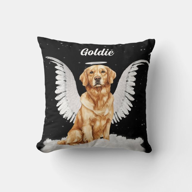 Golden Retriever Engel Hund mit Namen Kissen (Vorderseite)