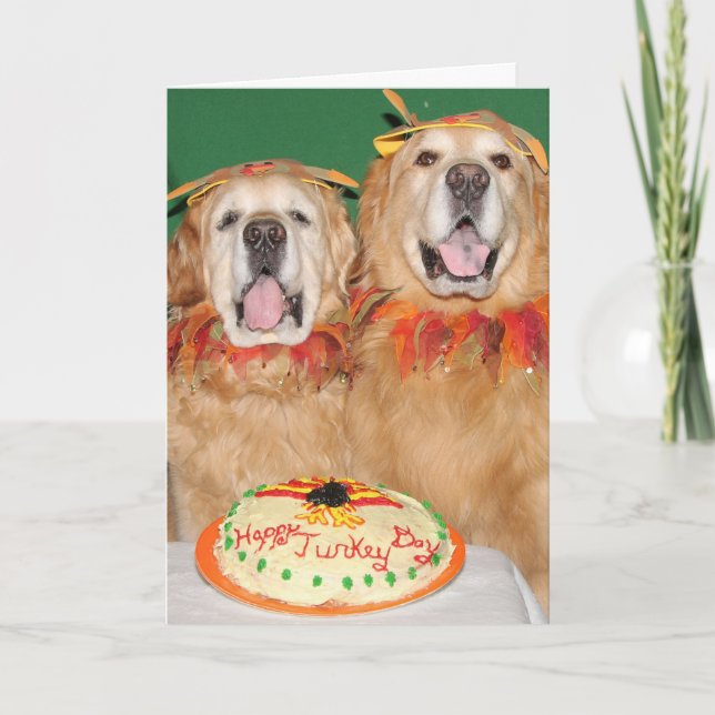 Golden Retriever Erntedank nimmt den Kuchen Karte (Vorderseite)