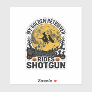 Golden Retriever fährt mit Shotgun Halloween Hexen Aufkleber