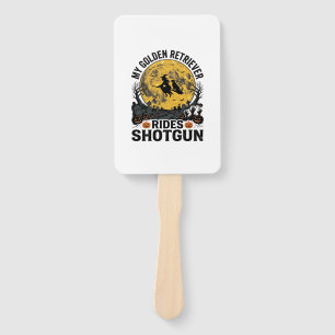 Golden Retriever fährt mit Shotgun Halloween Hexen Fächer