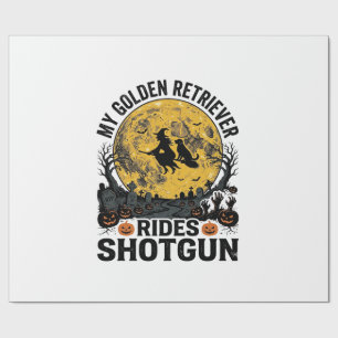 Golden Retriever fährt mit Shotgun Halloween Hexen Geschenkpapier