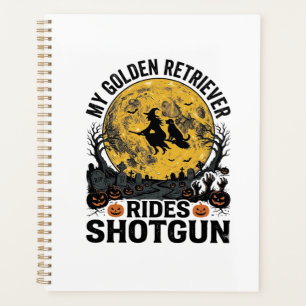Golden Retriever fährt mit Shotgun Halloween Hexen Planer