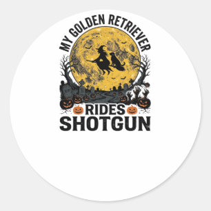 Golden Retriever fährt mit Shotgun Halloween Hexen Runder Aufkleber