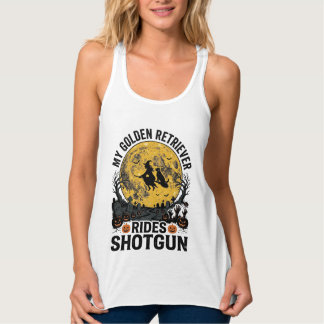 Golden Retriever fährt mit Shotgun Halloween Hexen Tank Top