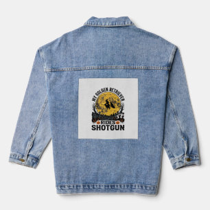 Golden Retriever fährt Shotgun Halloween Hexen Kun Jeansjacke