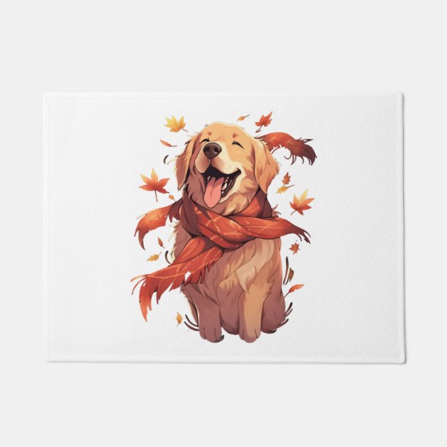Golden Retriever Fall Dose Herbst Blätter Fußmatte (Vorderseite)