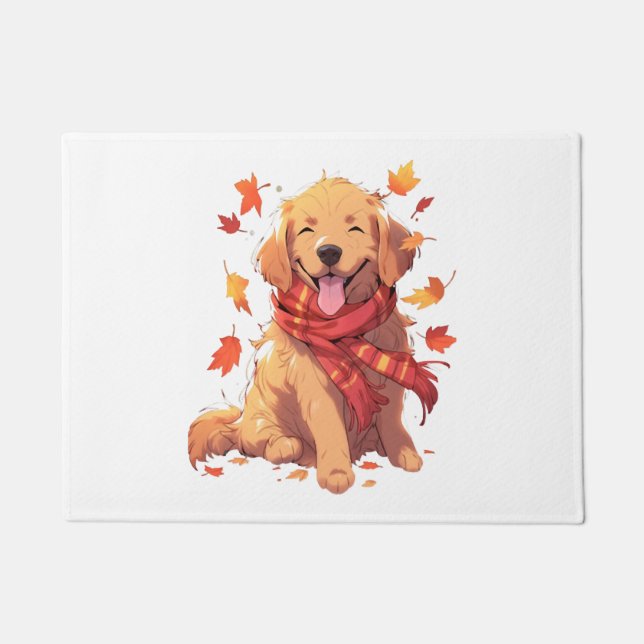 Golden Retriever Fall Dose Herbst Blätter Fußmatte (Vorderseite)