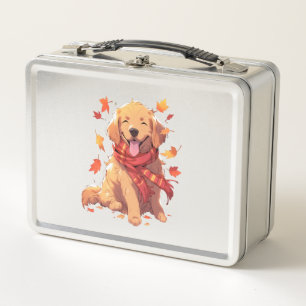 Golden Retriever Fall Dose Herbst Blätter Metall Brotdose