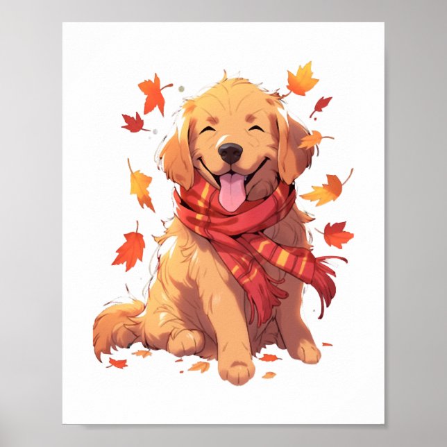 Golden Retriever Fall Dose Herbst Blätter Poster (Vorne)