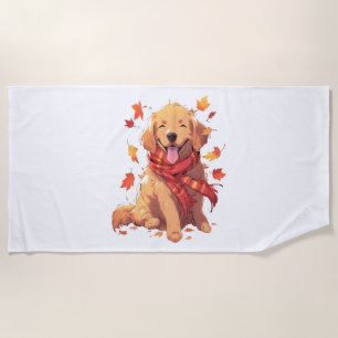 Golden Retriever Fall Dose Herbst Blätter Strandtuch
