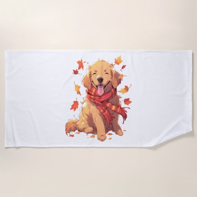 Golden Retriever Fall Dose Herbst Blätter Strandtuch (Vorderseite)