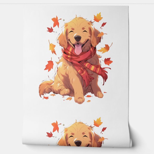 Golden Retriever Fall Dose Herbst Blätter Tapete (Abrollen)