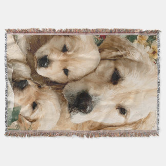Golden Retriever Family Puppies Vintage Christmas Decke