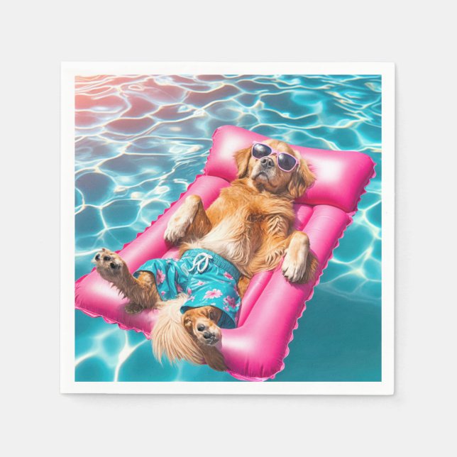 Golden Retriever Floating on Pool Matratze Serviette (Vorderseite)