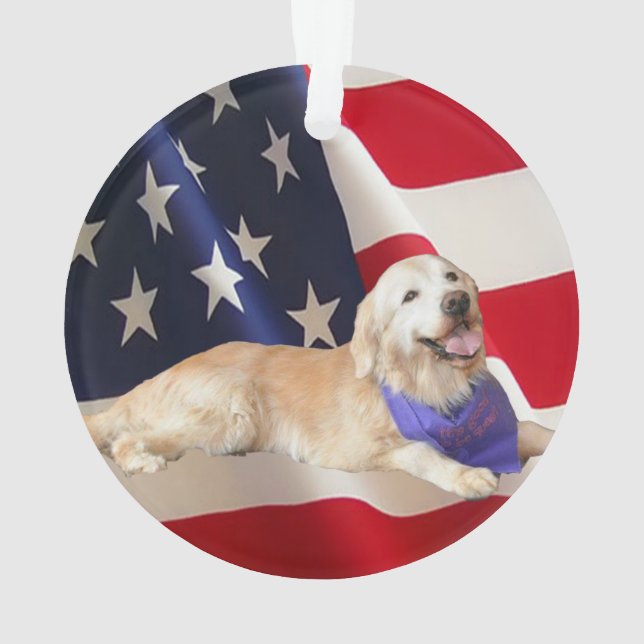 Golden retriever-freche amerikanische Flagge Ornament (Rückseite)